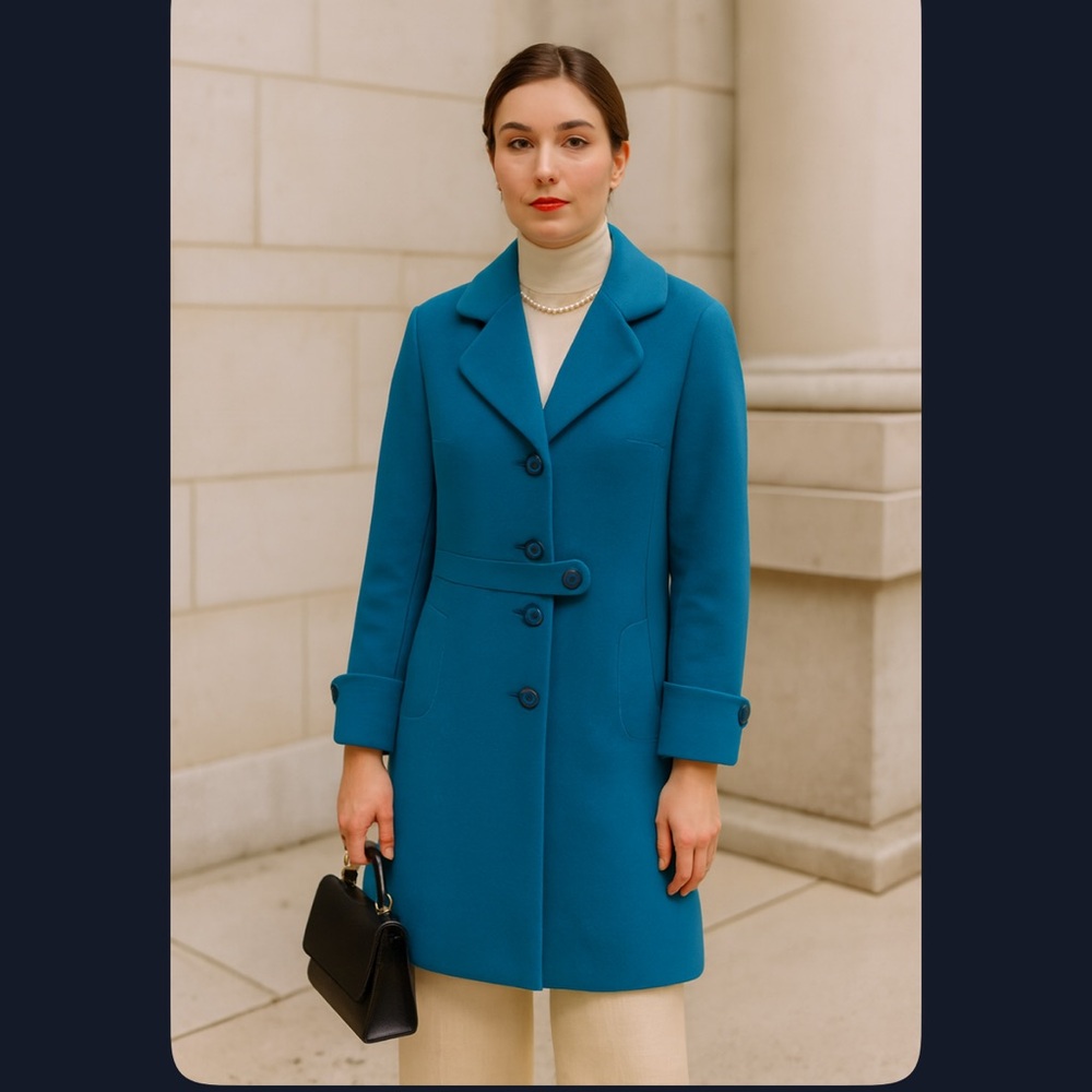 Preston and York 100% Wool Size 12P Teal Button Down Lined Winter Coat Jacket